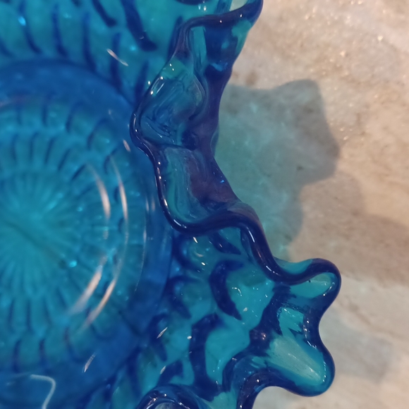Gorgeous Blue Glass Ruffled Candy Bowl - Picture 2 of 4